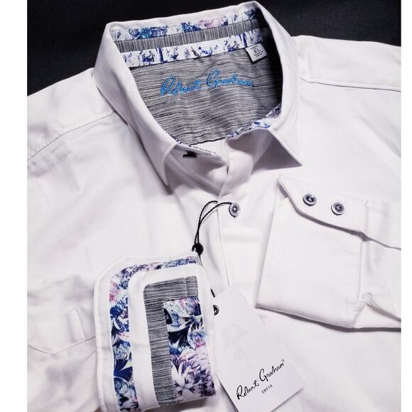 Robert Graham -XL- Rutherford 2 Solid White Long Sleeve Shirt NWT $198